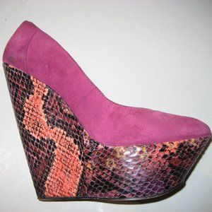 Wild Pair Lolita Purple Multicolor Snakeskin Wedge Suede Platform Heels Size 8.5